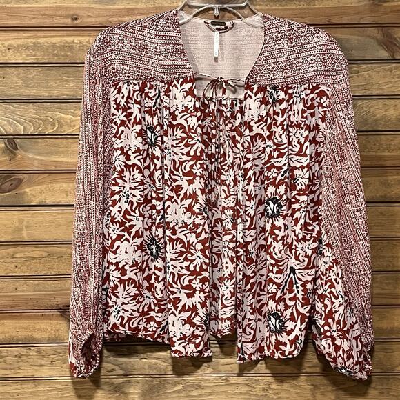 Free People Sheila’s Floral Cropped Kimono Balloon Sleeves Women’s Size M Red - Picture 1 of 11